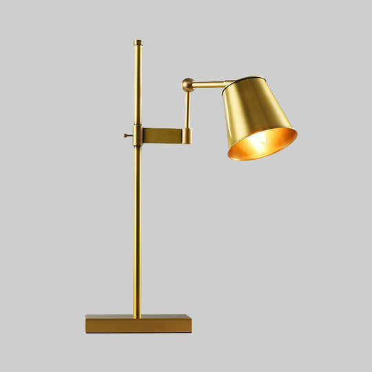 Wide Flare Metal Table Lamp With Swing Arm - Modern Brass Nightstand Light