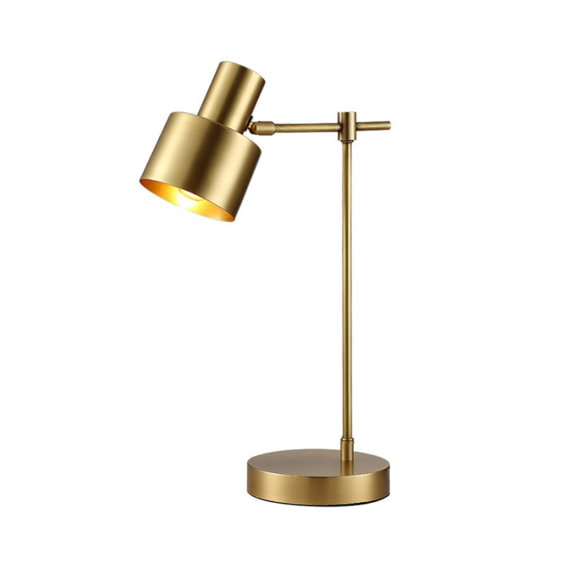 Modern Brass Cylinder Table Lamp With Rotating Node - 1 Bulb Task Lighting