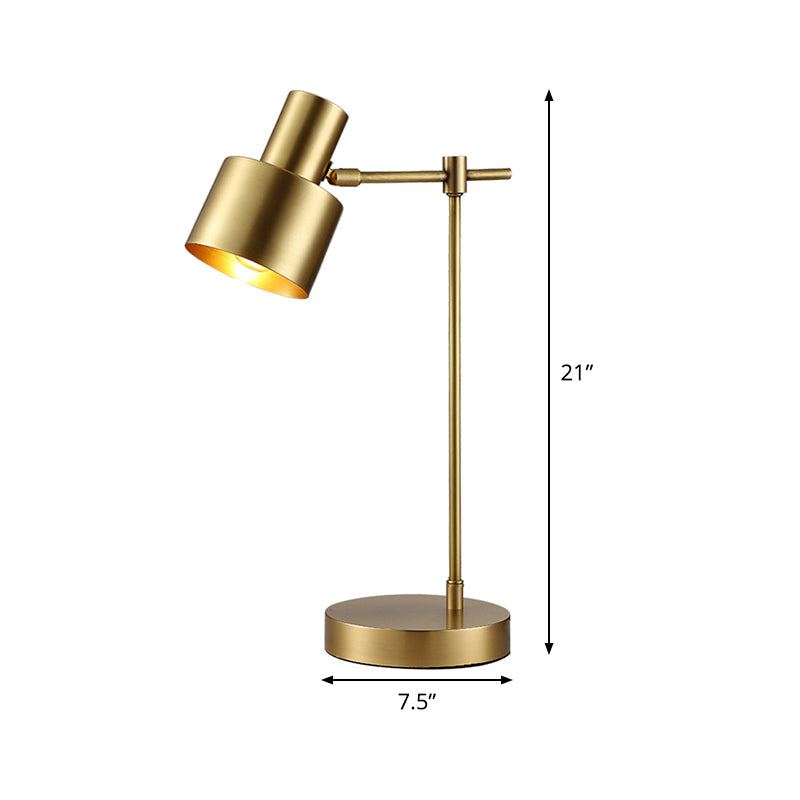 Modern Brass Cylinder Table Lamp With Rotating Node - 1 Bulb Task Lighting