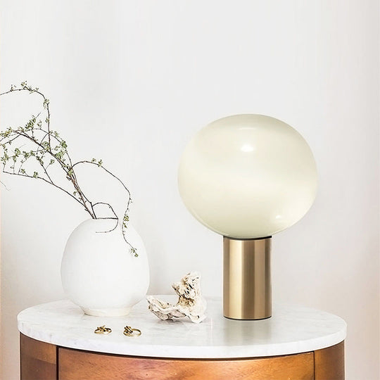 Contemporary White Glass Brass Nightstand Lamp - Global Table Light (6/10/14 Wide) / 6