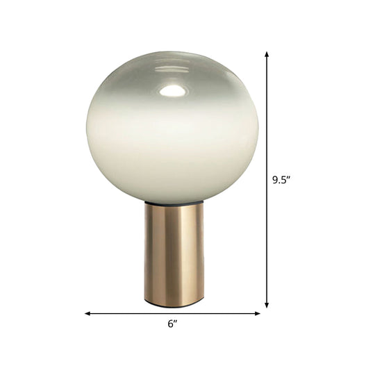 Contemporary White Glass Brass Nightstand Lamp - Global Table Light (6/10/14 Wide)