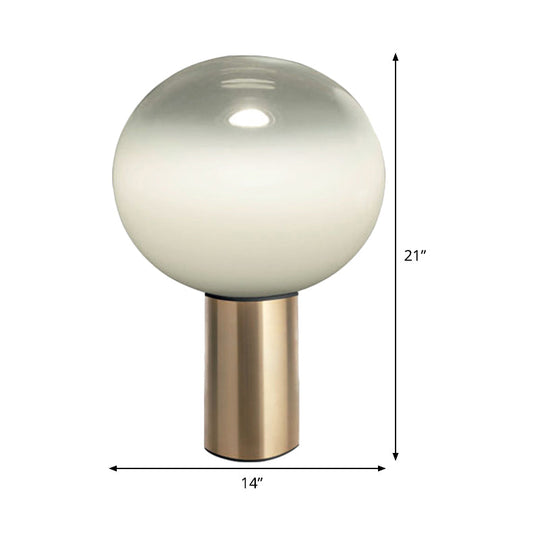 Contemporary White Glass Brass Nightstand Lamp - Global Table Light (6/10/14 Wide)