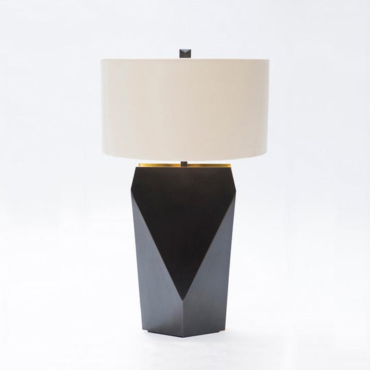 Black Cylinder Small Desk Lamp With Fabric Shade - Contemporary 1 Bulb Task Lighting