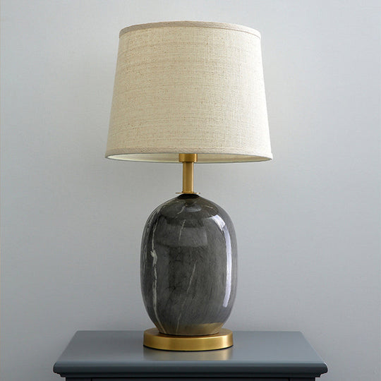 Modern Fabric Drum Desk Lamp With Gold Circle Metal Base