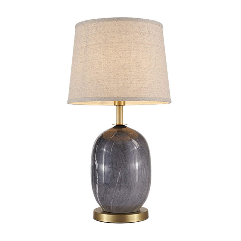 Modern Fabric Drum Desk Lamp With Gold Circle Metal Base