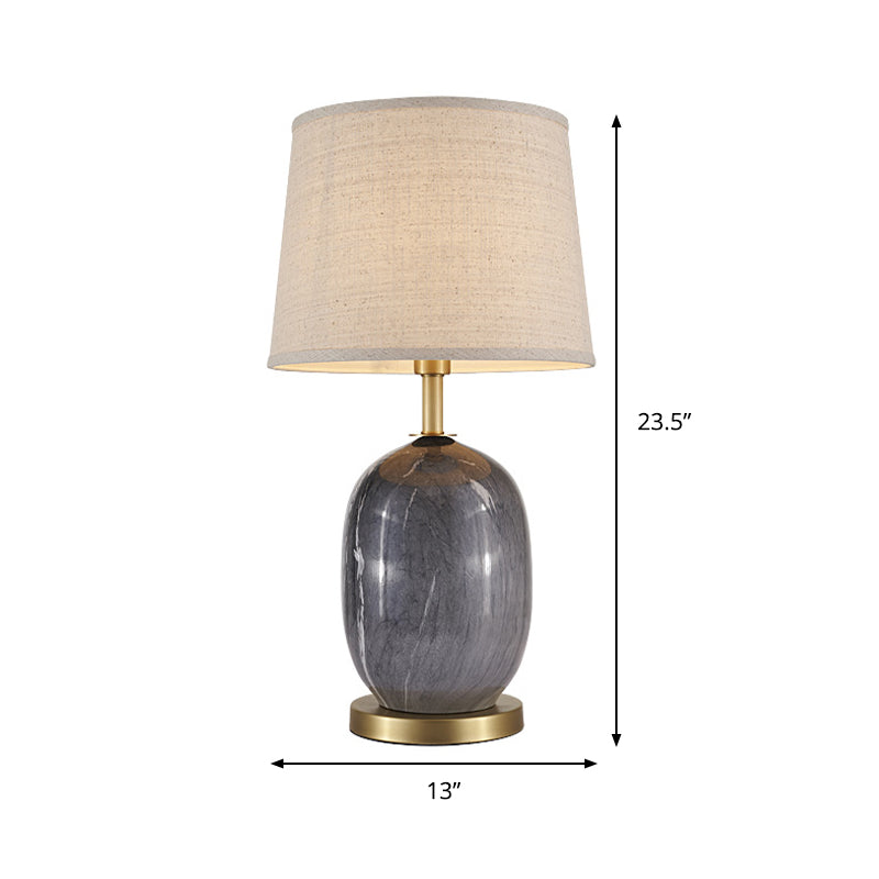 Modern Fabric Drum Desk Lamp With Gold Circle Metal Base