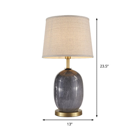 Modern Fabric Drum Desk Lamp With Gold Circle Metal Base