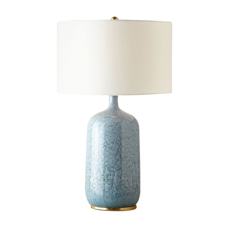 Modern Blue Cylinder Task Light With Fabric Shade For Reading