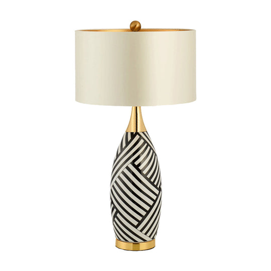 Tubular Task Lighting - Contemporary Fabric 1 Head Small Desk Lamp 14/15 Wide Black And White