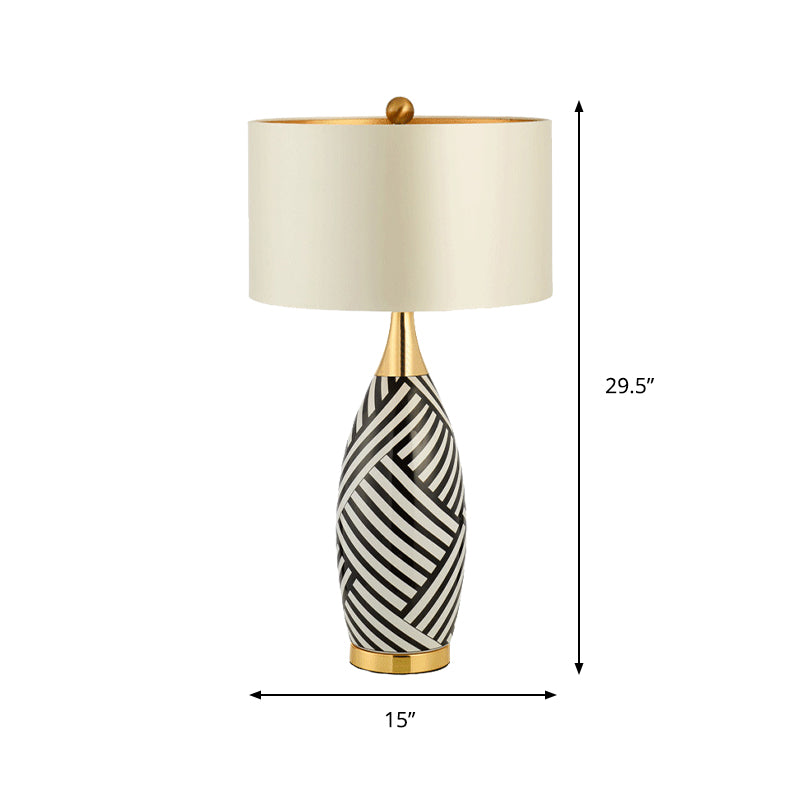 Tubular Task Lighting - Contemporary Fabric 1 Head Small Desk Lamp 14/15 Wide Black And White