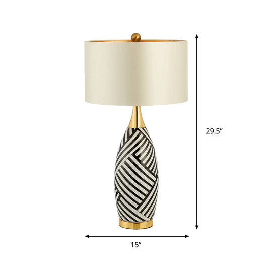 Tubular Task Lighting - Contemporary Fabric 1 Head Small Desk Lamp 14/15 Wide Black And White