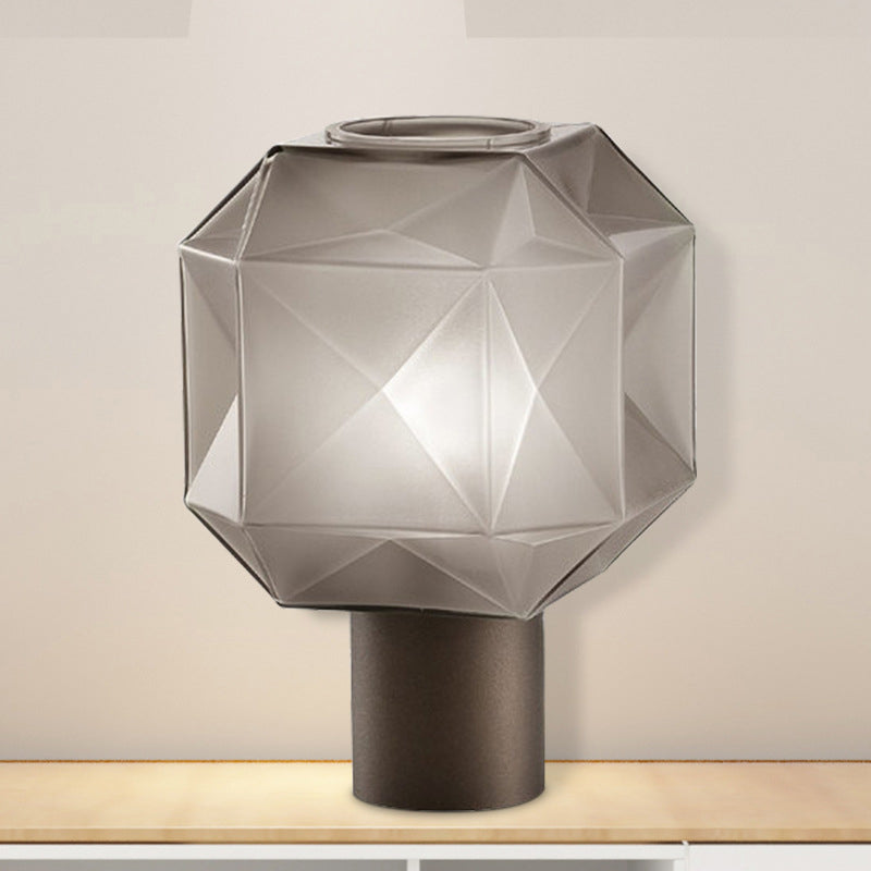 Modern Tan Glass Table Lamp With Geometric Design And Metal Base - Nightstand Light