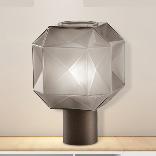 Modern Tan Glass Table Lamp With Geometric Design And Metal Base - Nightstand Light