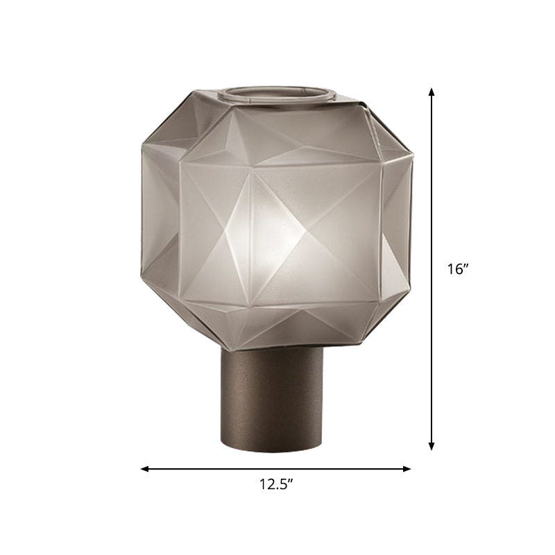 Modern Tan Glass Table Lamp With Geometric Design And Metal Base - Nightstand Light