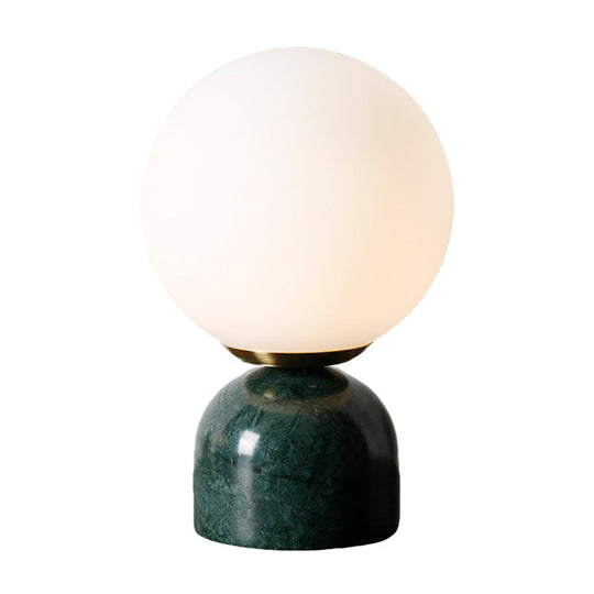 Modern Green Desk Lamp With White Globe Glass Shade - Ideal For Bedside Task Lighting