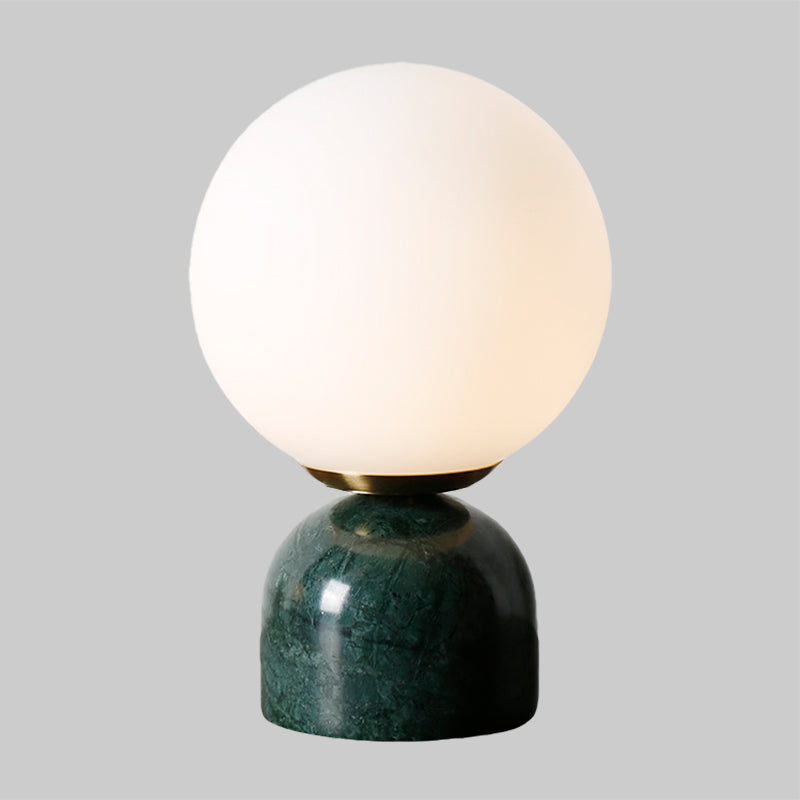 Modern Green Desk Lamp With White Globe Glass Shade - Ideal For Bedside Task Lighting