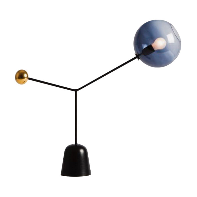 Modern Black Desk Lamp With Globe Blue Glass Shade For Living Room Or Office