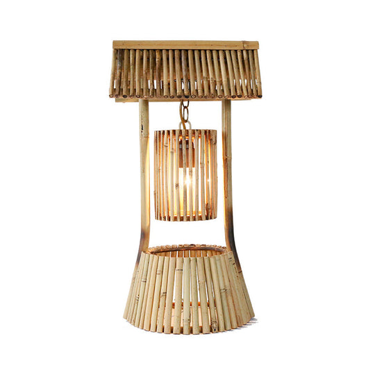 Chinese Bamboo Desk Light: Authentic Hand-Crafted 1 Bulb Task Lighting In Khaki For Teahouse