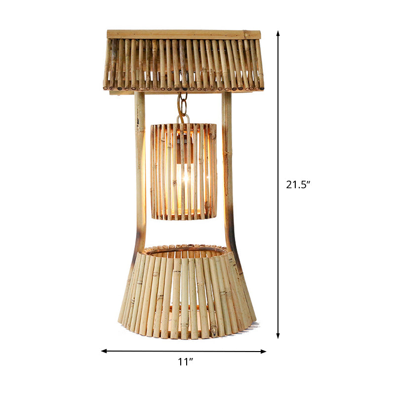 Chinese Bamboo Desk Light: Authentic Hand-Crafted 1 Bulb Task Lighting In Khaki For Teahouse