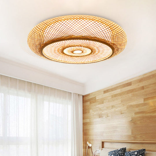 Flush Mount Ceiling Lighting with Asian-Inspired Flaxen Donut Bamboo Shade