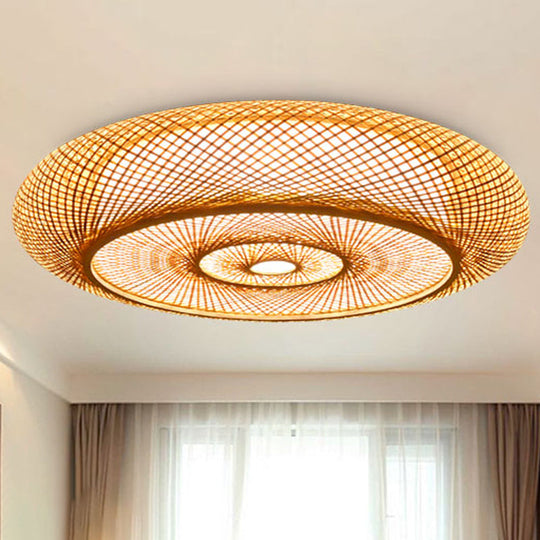 Flush Mount Ceiling Lighting with Asian-Inspired Flaxen Donut Bamboo Shade