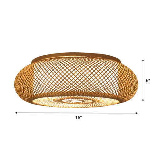 Flush Mount Ceiling Lighting with Asian-Inspired Flaxen Donut Bamboo Shade