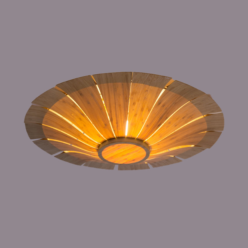 Japanese Flying Saucer Semi Flush Mount Wood Ceiling Light - 1 Bulb, Beige