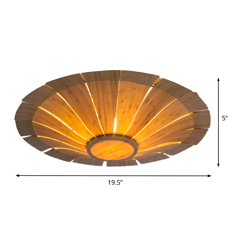 Japanese Flying Saucer Semi Flush Mount Wood Ceiling Light - 1 Bulb, Beige