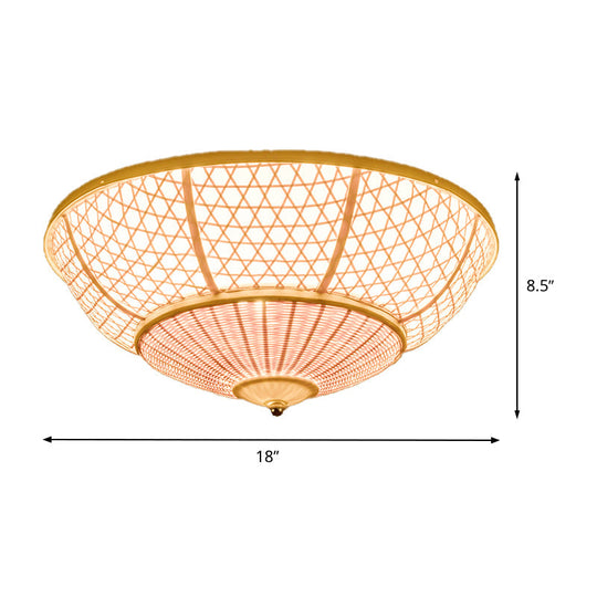 Bamboo Flush Dome Light: Chinese Style Beige Ceiling Fixture (3 Bulbs) - Ideal for Living Room