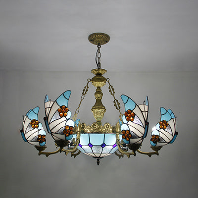 Nautical Lodge Chandelier with Blue Butterfly Glass - 7/9 Lights for Living Room