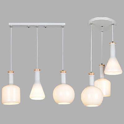 Opal Glass Triple Light Pendant Fixture - Modern Multi-Hanging Lamp with Linear/Round Canopy