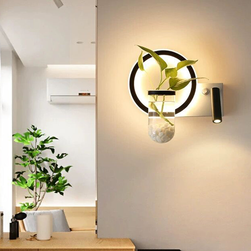 Stylish Bedroom Sconce Light With Clear Glass Led In Warm/White - Industrial Black Wall Lighting /