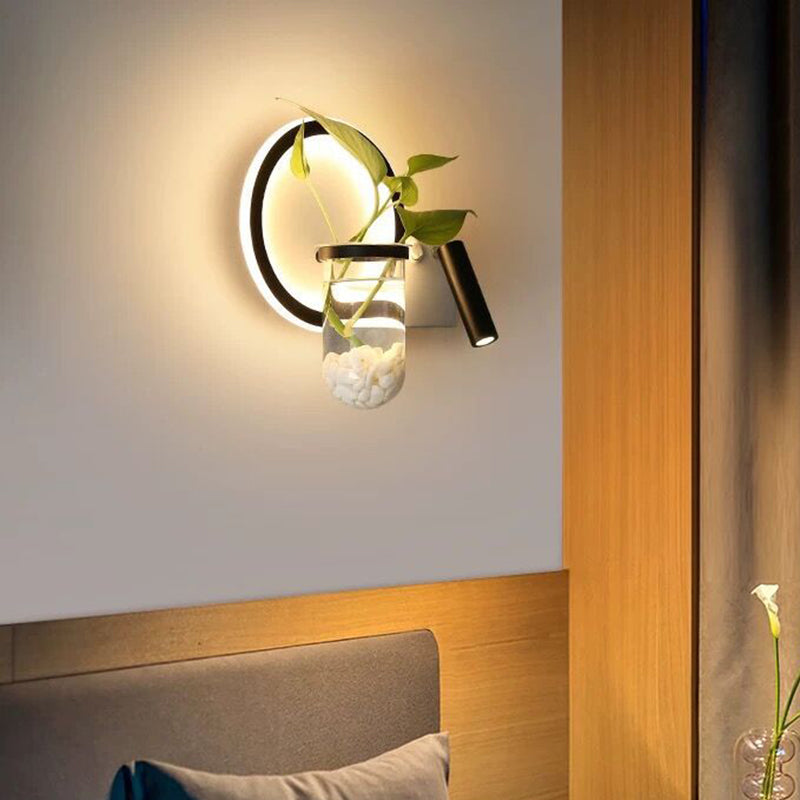 Stylish Bedroom Sconce Light With Clear Glass Led In Warm/White - Industrial Black Wall Lighting