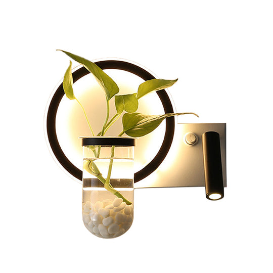 Stylish Bedroom Sconce Light With Clear Glass Led In Warm/White - Industrial Black Wall Lighting