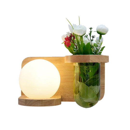 Industrial Led Wall Sconce Light - Milky Glass Orb Wood Left/Right