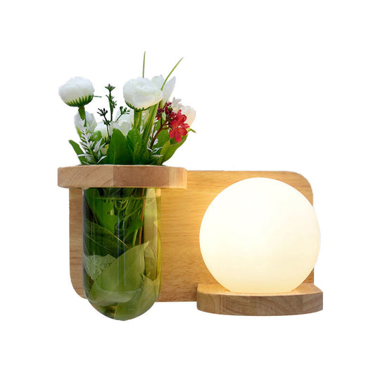 Industrial Led Wall Sconce Light - Milky Glass Orb Wood Left/Right