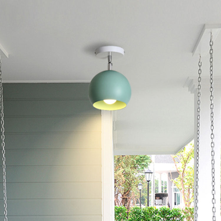 Macaron Blue/Pink Ceiling Lamp: 1-Light Semi-Flush Mount with Rotatable Balcony Design - Metallic Shade