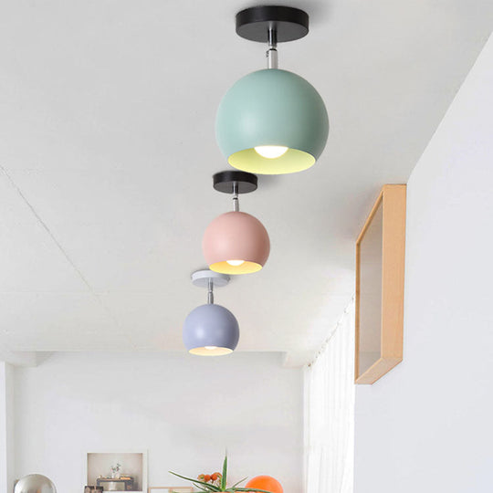 Macaron Blue/Pink Ceiling Lamp: 1-Light Semi-Flush Mount with Rotatable Balcony Design - Metallic Shade