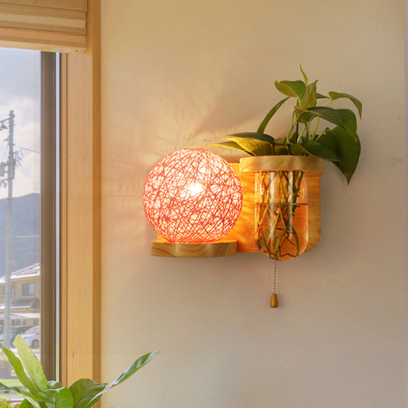 Minimalist Sphere Wall Light Sconce - Wooden Led Mounted Lighting (1 Bulb) In White/Pink/Yellow