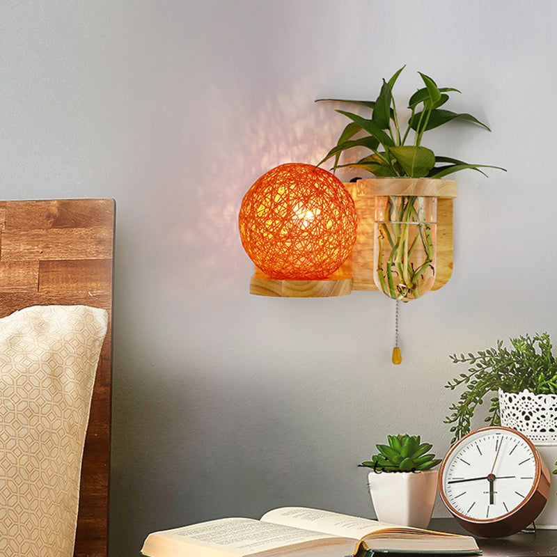 Minimalist Sphere Wall Light Sconce - Wooden Led Mounted Lighting (1 Bulb) In White/Pink/Yellow