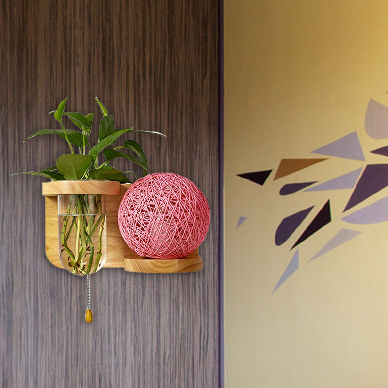 Minimalist Sphere Wall Light Sconce - Wooden Led Mounted Lighting (1 Bulb) In White/Pink/Yellow