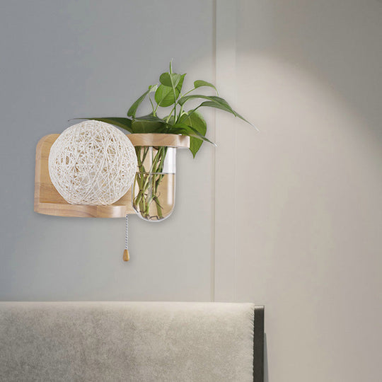 Minimalist Sphere Wall Light Sconce - Wooden Led Mounted Lighting (1 Bulb) In White/Pink/Yellow