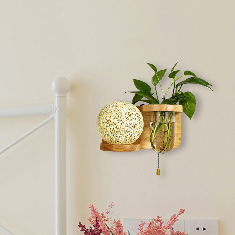 Minimalist Sphere Wall Light Sconce - Wooden Led Mounted Lighting (1 Bulb) In White/Pink/Yellow