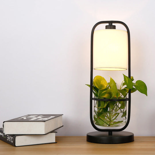 Industrial Metal Led Nightstand Light For Living Room Cylinder Black Night Table Lamp