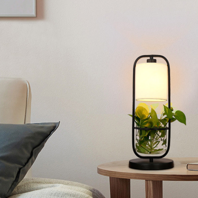 Industrial Metal Led Nightstand Light For Living Room Cylinder Black Night Table Lamp