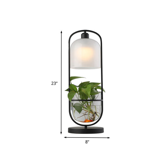 Industrial Metal Led Nightstand Lamp With Plant Container - Black Oval Design For Living Room