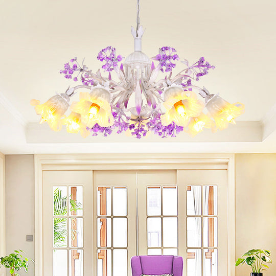 White Glass Floral Chandelier - Elegant Hanging Pendant Light Fixture For Living Room 3/5/7 Led