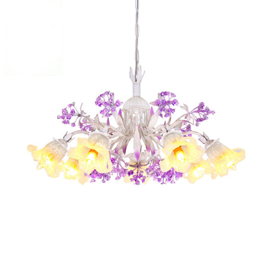 White Glass Floral Chandelier - Elegant Hanging Pendant Light Fixture For Living Room 3/5/7 Led