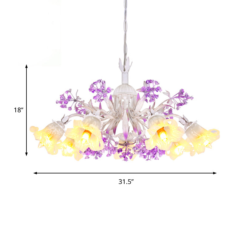 White Glass Floral Chandelier - Elegant Hanging Pendant Light Fixture For Living Room 3/5/7 Led