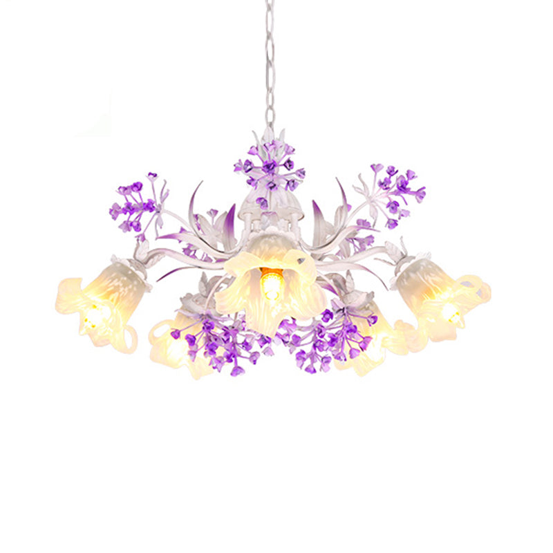 White Glass Floral Chandelier - Elegant Hanging Pendant Light Fixture For Living Room 3/5/7 Led